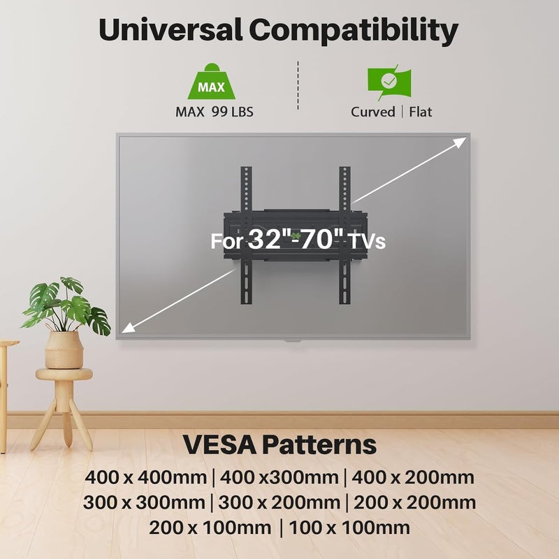 USX MOUNT Full Motion TV Wall Mount for Most 32-70 inch TVs up to 99 lbs, Wall Mount Bracket with Dual Articulating Arms, Swivel, Tilt, Max VESA 400x400mm, TV Mount Fits 12”/16” Wood Studs - Image 2